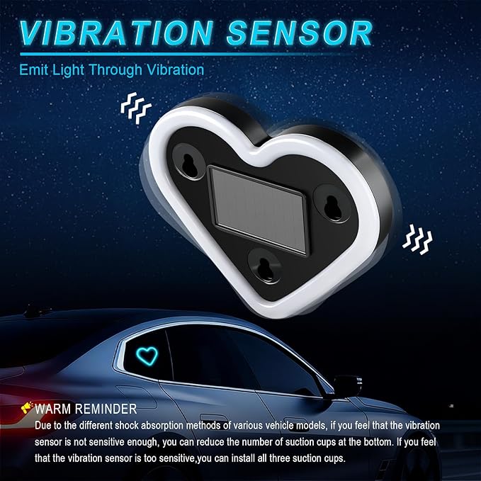 iFunyLED Car LED Interior Lights, Heart-Shaped Ambient Light for Windows, 5 Lighting Modes, Charging Through Type-c and Solar Energy, Car Decorations for Women Men, Pack of 1, (Ice Blue)