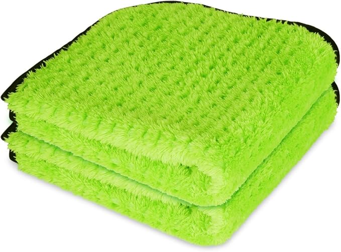 Liquid X Plush Waffle Weave Green Xtreme Microfiber Detailing Towel 16" x 16" Guaranteed Satisfaction (2 Pack)