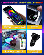 RGB 72 LED Interior Car Strip Lights with Smart APP Control, 2 Lines Design Music Sync Under Dash Footwell Neon Internal Lighting,12V LED Strip Lights for Cars, Trucks, SUVs with Car Charger(1 Set)