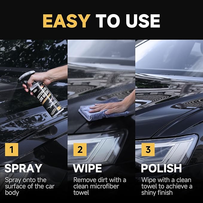Waterless Car Wash Spray, High-lubricity Ingredients Safe Formula, 3-in-1 Ceramic Protective Coating, Motorcycle Cleaner, Car Cleaning Spray for Detailing, Spray and Wash for SUV, Truck, RV 2 Pack