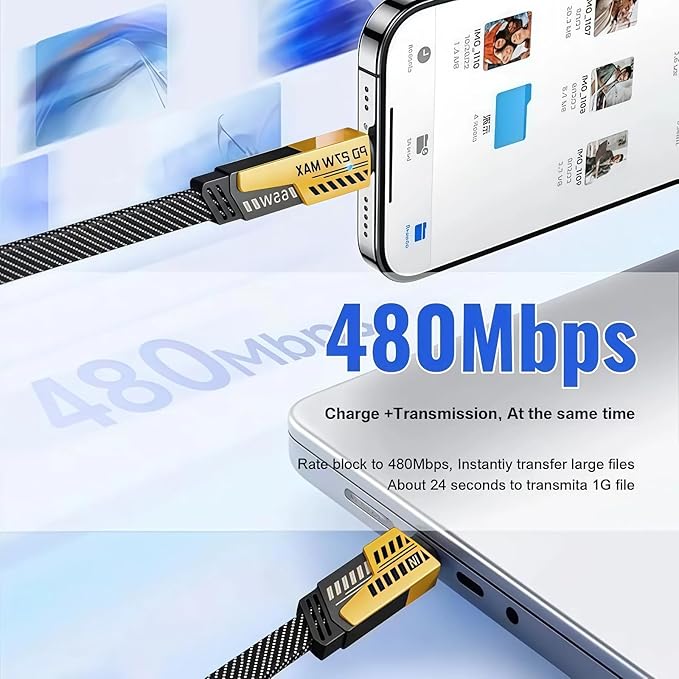 2026 New 120w Type C/USB A Dual Ports Adapter, C Chargers Fast Charging 10 Foot, Fast Phone Charger, Mechanical Style Multi-Function Cable, for Gaming Office Travel (3pcs)