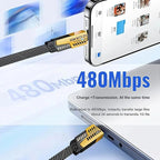 2026 New 120w Type C/USB A Dual Ports Adapter, C Chargers Fast Charging 10 Foot, Fast Phone Charger, Mechanical Style Multi-Function Cable, for Gaming Office Travel (3pcs)