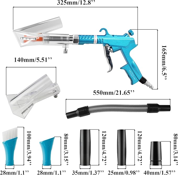 GOCCIDA 2IN1 Car Interior Detailing Air Blow Gun & vacunm Gun with Adjustable Air Flow Nozzle,Cleaning Gun Quickly Blasts Dirt and Dust from Surface Works with Air Compressor(Upgrade Rotate Tube) Blue