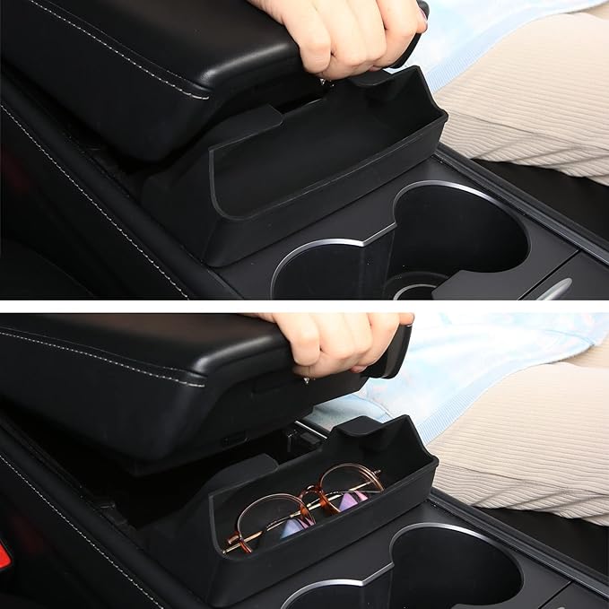 for Tesla Model Y 2024-2020 and Model 3 2023-2017 Accessories Center Console Organizer Tray Armrest Storage Box Silicone Sunglasses Coin Holder