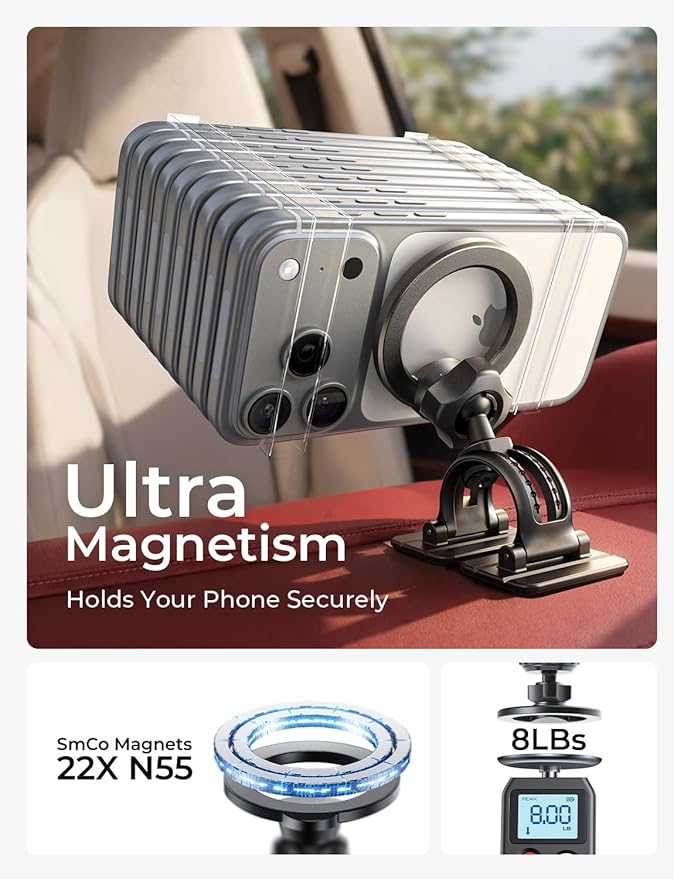 LISEN for MagSafe Car Mount [2026 Strong Magnets] Magnetic Phone Holder for Your Car [Vent&Dash] Magnet Cell Phone Holder Mount Cradle Car Accessories Kits for Men Women Purple