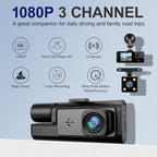 1080P 3 Channel Dash Cam Front and Rear Cabin Recording, 2.0" IPS Screen Camara para Carro, G-Sensor, Night Vision Loop Recording, Motion Detection, Heatproof, Electronics Max 64GB Support