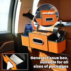 Multifunctional 3‑in‑1 Car Seat Back Storage Box Organizer with Cup Holders, Tissue Box Slot & Headrest Hooks – Backseat Car Organizer for Phones, Snacks, Drinks, Bags, Travel Storage (Orange)