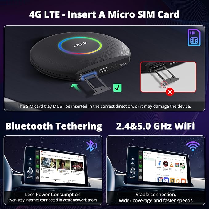 ATOTOZONE CB6 CarPlay AI Box & Android AI Box, Wireless CarPlay/Android Auto Adapter, Plug & Play CarWave Car Smart Box with AI DriveChat, GPS Track, Android 13, 2 BT, 4G LTE, 4G+64G, Black