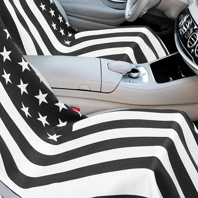 Hahafelt 2 Pack Car Seat Towel Covers with Storage Bag, 63 x 32 Inch Universal Non Slip Waterproof Sweat Protector for Car Truck, Gym Swimming Running, Machine Washable (Black White American Flag)