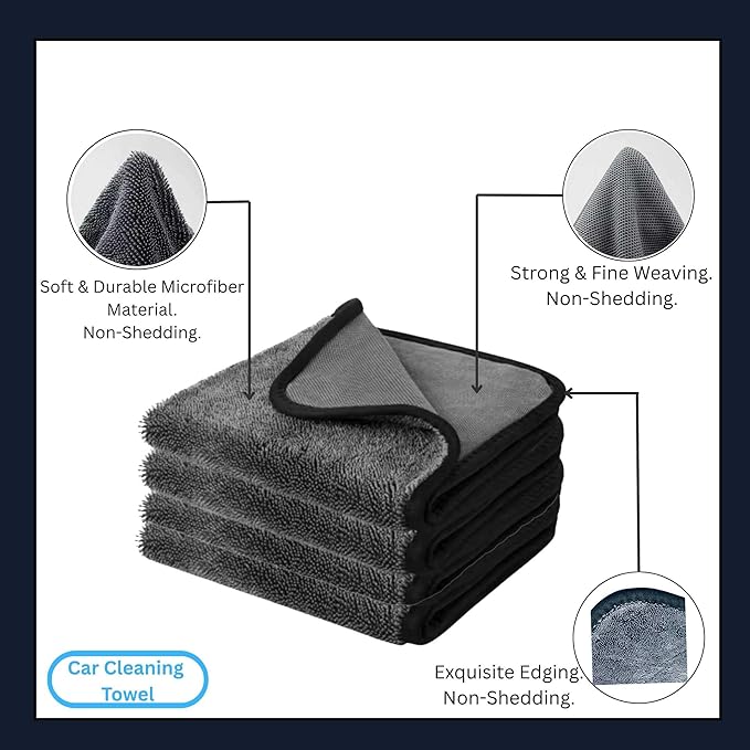 BlonBlon 4-Pack Large Microfiber Drying Towels (24" x 16") – Ultra-Absorbent, Streak-Free, Scratch-Resistant Towels for Cars and Trucks