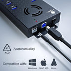 USB 3 0 Hub - 10 Ports Powered USB Hub - Charging & High-Speed Data Transfer USB Expander Hub - up to 5Gbps High-Speed USB Splitter - Aluminum Alloy Multiple USB Port Hub for Laptop Phone Tablet PC