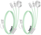 2Pack Multi Charging Cable Cord for Travel Essentials,Apple Watch Charger,iPhone Charger,[3-in-2] Type C/L Cable Portable Designed for iWatch,iPhone 17-8,Galaxy S25-21,AirPods,iPad-4FT Green