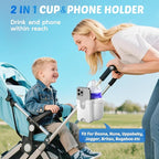Stroller Cup Holder with Phone Holder, Guiseapue Cup Holder for Walker, Wheelchair/Bike/Rollator/Scooter Stroller Accessories for Uppababy, Nuna, Doona,Baby Travel Essential - White