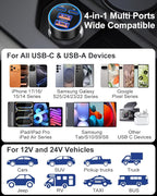 USB C Car Charger, Upgraded 90W 4-Port Dual 12V USB-C & USB-A Car Phone Charger Multiport QC 3.0/PD45W Super Fast Charging Cigarette Lighter Adapter for iPhone 17 16 15 14 Pro Max Galaxy Android