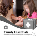 Flexzion Medicine Box, Home Pharmacy Box, 33 x 21 x 19 cm, Metal Medication Storage Box for Emergency, First Aid Cabinet, with Side Handles, Removable Tray & 5 Compartments, Grey