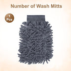 HARFINGTON Chenille Microfiber Car Wash Mitts 9.8" x 7.9" Scratch Free Wash Gloves Absorbent Double Sided Plush Cleaning Drying Mitts for Car Washing Home Gray
