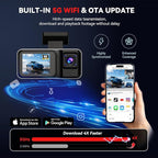 3 Channel 4K Dash Cam with 5GHz WiFi & APP Control, 4K+1080P+1440P Dash Cam Front and Rear Inside with 64GB Card, Dash Camera for Cars with Night Vision, Loop Recording, 24H Parking Mode, G-Sensor