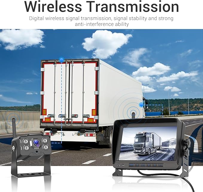 Hikity 7 Inch Wireless Backup Camera Trucks -HD 1080P Rear View Camera Monitor Kit, IP68 Waterproof, 320ft Stable Signal, Wide Angle, Night Version, 12-36V Plug and Play Reverse Camera for Car/RV/SUV