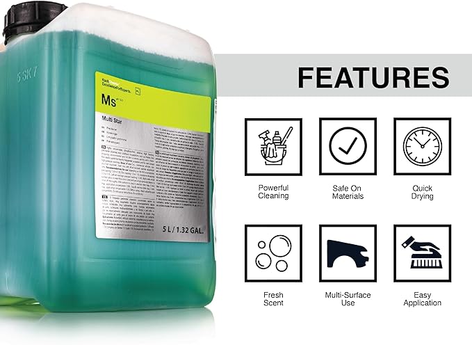 KOCHCHEMIE - Multi Star N - Phosphate & NTA-Free Alkaline Multi-Purpose Cleaner Easily Dissolves & Removes Exterior Road and Organic Grime; Safe on Paint, Glass & All Wheel Types - 5L