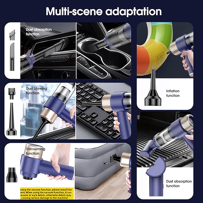 Portable Cordless Handheld Car Vacuum - Compact & Lightweight with High-Power Suction, Washable Filter, and LED Light for Auto Interior, Keyboard, Desk & Pet Hair Cleaning (Blue & Gold)