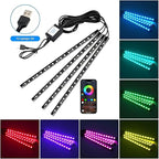 USB Adapter Light Strip, Car Neon Decorative Light, Car Ambient Lighting Kit, 8 Color Strip App, Interior Light, Music Sync Mode,for Cars, Pickups and SUVs, 4 Light Strips, 5V