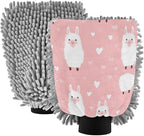 YETTASBIN Llama 2PCS Car Wash Mitts, Ultra Absorbent Chenille Microfiber Car Washing Gloves, Scratch-Free Lint-Free Auto Cleaning Mitt, Machine Washable Elastic Cuff Car Wash Sponge