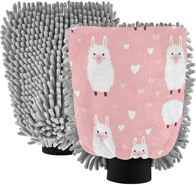 YETTASBIN Llama 2PCS Car Wash Mitts, Ultra Absorbent Chenille Microfiber Car Washing Gloves, Scratch-Free Lint-Free Auto Cleaning Mitt, Machine Washable Elastic Cuff Car Wash Sponge