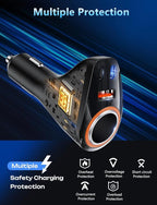 4 in 1 USB C Car Charger, 170W Multi USB Cigarette Lighter Adapter, Socket Splitter with 3 Ports, 12V/24V Dual USB Type C PD Fast Car Charger Adapter for iPhone 17/Air/16/15 Pro Max iPad GPS