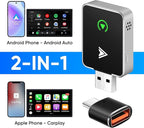Upgraded Wireless CarPlay Adapter, 2-in-1 Mini Size CarPlay & Android Auto Adapter, Convert Wired to Wireless with USB & USB-C/Type-C, Plug & Play, Stable Control & No Delay, with iPhone & Android