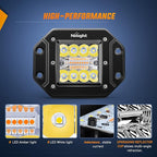 Nilight 2PCS 42W Light Pods Flush Mount Spot Flood Amber White Strobe 6 Modes Memory Function for Fog&Snow Off-Road Truck Car ATV JEEP Cabin Boat with 16AWG Wiring Harness Kit-2 Leads