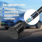 Dual Port USB C 3.0 Male to USB C 3.0 Female Extension Cable,Flush Mount Waterproof Panel Cable for Car,Truck,Boat,Motorcycle Dashboard 3.3ft