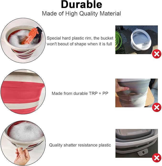 Collapsible Wash Bucket with Microfiber Mitt, 10L (2.6 Gallon) Portable Collapsiblle Bucket with Handle for Car Wash Household Cleaning, Multiuse Collapsibles Water Bucket and Car wash mitt - Pink