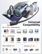 JOYROOM 175W Car Charger USB C Fast Charge [GaN] 3-Port Type C Super Fast Car Charger with USBC Cable, Car Cigarette Lighter Adapter for iPhone 17/16/15 Series, Galaxy S26/25, MacBook, iPad and More