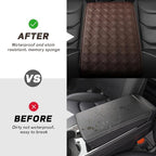 Car Armrest Cushion, 12.2"×8.3" Leather Auto Memory Foam Center Console Pad with Storage Pocket, Waterproof & Anti-Scratch Elbow Pillow Armrest Seat Box Protector, Universal Fit (Coffee)