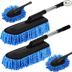 Tanlade 4 Pack Microfiber Car Duster Exterior Scratch Free with Extendable Handle Auto Duster Exterior Cleaning Tools for Car Brush for Truck Bike Rv Boats Motorcycle (Blue)