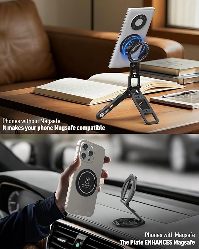 MOSENVKA Universal Magnetic Phone Mount Plate,Strong Adhesive Plate for Magnetic Car Mount, Phone Sticker for iPhone 16e and All Smartphones and Cases-Slim,Lightweight,and Reusable (Black-4 Pack)