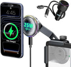 CloudValley 25W Wireless Charger Phone Mount for Tesla Model Y/3 with RGB Lighting, Magnetic Extendable Metal Car Holder with Cooling Fan & 45W Adapter, Design for iPhone MagSafe 17/16 Pro Max