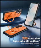 FNTCASE for Samsung Galaxy S25-FE Case: with [Magnetic Ring Kickstand] [Screen Protector] [Compatible with MagSafe] [Military-Grade Drop Protection] Heavy Duty Full Body Protective Phone Cover Orange