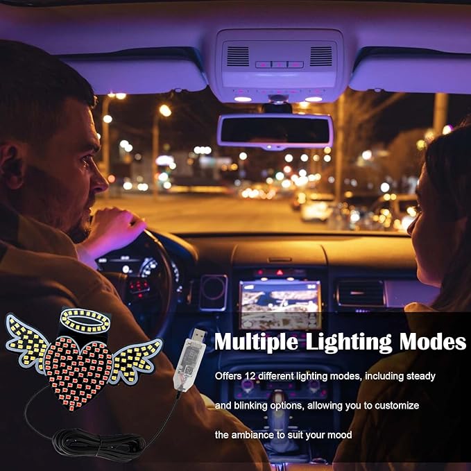 Car LED Heart Ambient Light Angel Devil Patterns,Rear & Side Window Decor,12 Lighting Modes USB Powered,Romantic Gift for Car Owners (Red Devil)