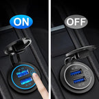 QC3.0 Dual USB 12V Outlet with Touch Switch: 12 Volt Marine Socket Golf Cart USB Port DC Car Charger Waterproof Power Adapter Cigarette Lighter Mount Fast Charge for Boat Motorcycle ATV RV