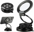 Magnetic Car Phone Mount, 0.83" Ultra-Slim Foldable Holder, [Vacuum Suction & Adhesive Pad] for Textured Dashboard/Windshield, 3-Joint Metal MagSafe Mount for iPhone 17 Pro Max/Pixel (Black)