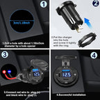 USB C Car Charger Socket 12V USB Outlet 2 Pack: Aluminum Metal 78W Dual PD 30W and 18W QC3.0 Port Multi Charger Outlet with LED Voltmeter Power Switch for RV Motorcycle Boat Marine