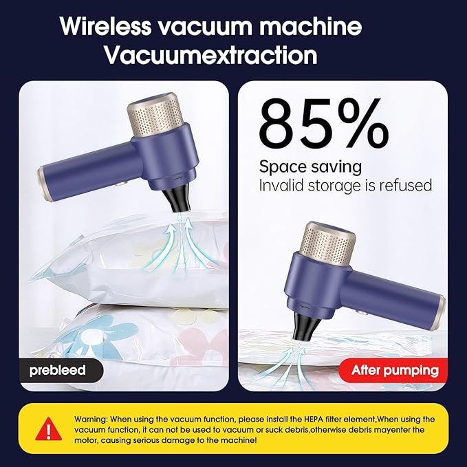 Portable Cordless Handheld Car Vacuum - Compact & Lightweight with High-Power Suction, Washable Filter, and LED Light for Auto Interior, Keyboard, Desk & Pet Hair Cleaning (Blue & Gold)