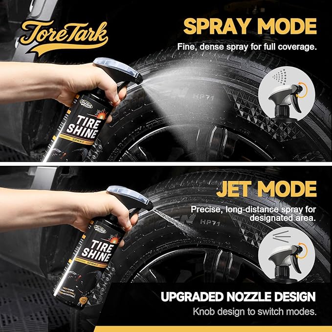 toretark Ceramic Tire Shine Spray — High-Gloss Wet Look Tire Coating with Ultra-Dense Nylon Brush Applicator, UV Protection, Long-Lasting Shine for Car Truck RV Motorcycle (3.4 Fl Oz)