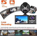 Dual Dash Camera for Car Front and Inside Dash Cam Car Security Video Recorder with Audio 1080P Vehicle Cam Plug and Play, WDR, Night Vision, G-Sensor Auto Lock, 2 Inch Screen