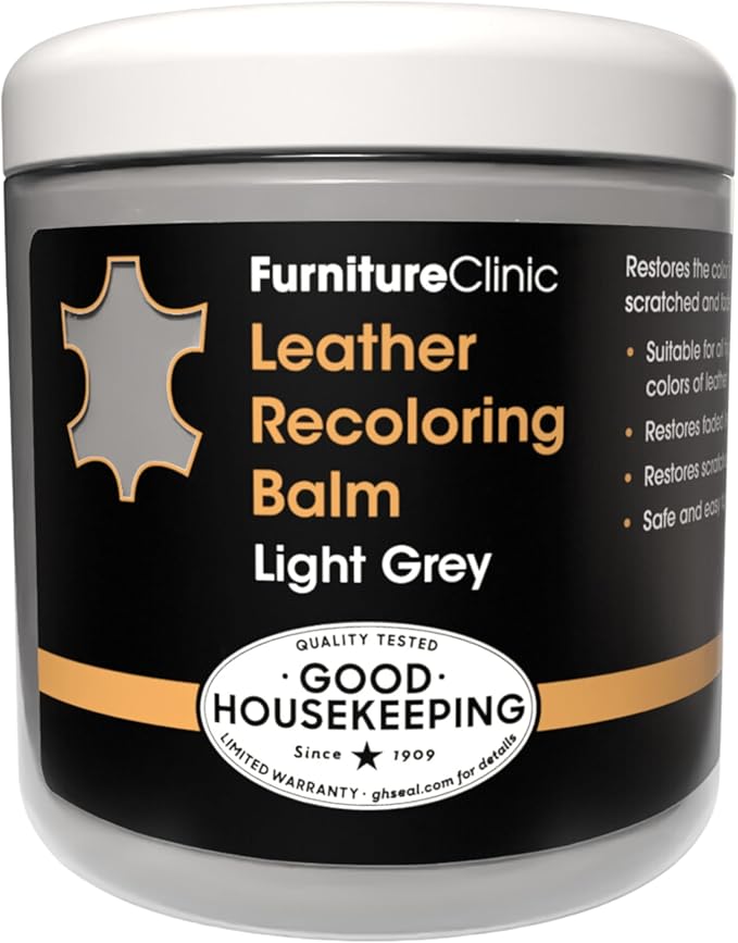 Furniture Clinic The Original Leather Recoloring Balm Light Grey Leather Dye for Furniture, Couches & Car Seats - Restore Scratched, Faded, & Damaged Surfaces
