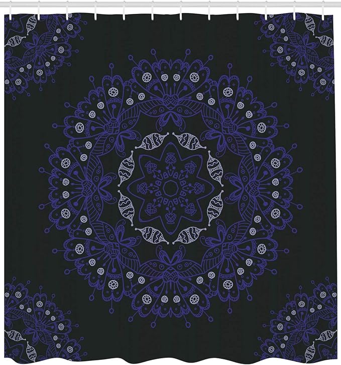 Ambesonne Dark Blue Shower Curtain, Oriental Round Ornate Mandala Lace Style Eastern, Cloth Fabric Bathroom Decor Set with Hooks, 69" W x 84" L, Blue Violet Coconut