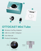 OTTOCAST Mini Tube 2026 Wireless CarPlay & Android Auto Adapter, Plug & Play for iPhone & Android, Seamless Auto-Connect, Stable Performance, Premium Aluminum Design