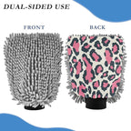 ALAZA Pink Leopard Print Cheetah Car Wash Mitt Scratch Free, 2 Pack Absorbent Microfiber/Chenille Washing & Drying Mitts, L