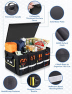 Oasser Car Trunk Organizer, 3 Compartments Collapsible Waterproof Car Organizer Storage with Foldable Cover, Reflective Strip, Non-Slip Bottom, 4 Mesh Pockets for SUV/Truck/Sedan/Camping/Road Trip